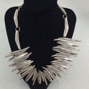 25” Vintage Large Art Deco Statement Collar Necklace Silver Tone